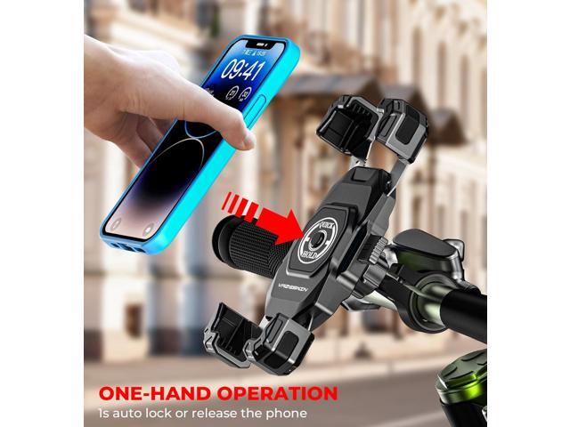 Motorcycle Phone Mount, 1s Lock Bike Phone Holder, One-Handed Operation Motorcycle Cellphone Holder with Aluminum Alloy Handlebar Mounting Base for...