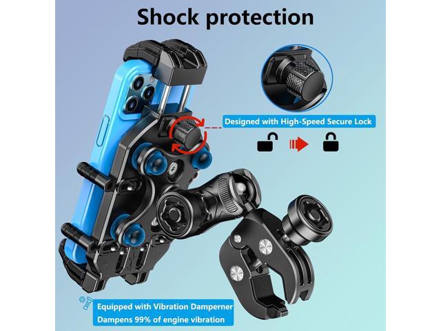 Motorcycle Phone Mount with Vibration Dampener & High-Speed Secure Lock, Anti-Theft ATV Scooter Motorcycle Handlebar Phone Holder for 5.4 to 7.2...