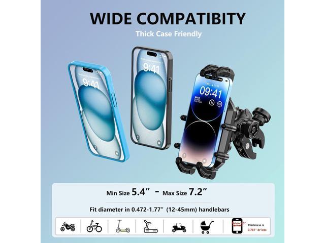 Motorcycle Phone Mount with Vibration Dampener & High-Speed Secure Lock, Anti-Theft ATV Scooter Motorcycle Handlebar Phone Holder for 5.4 to 7.2...