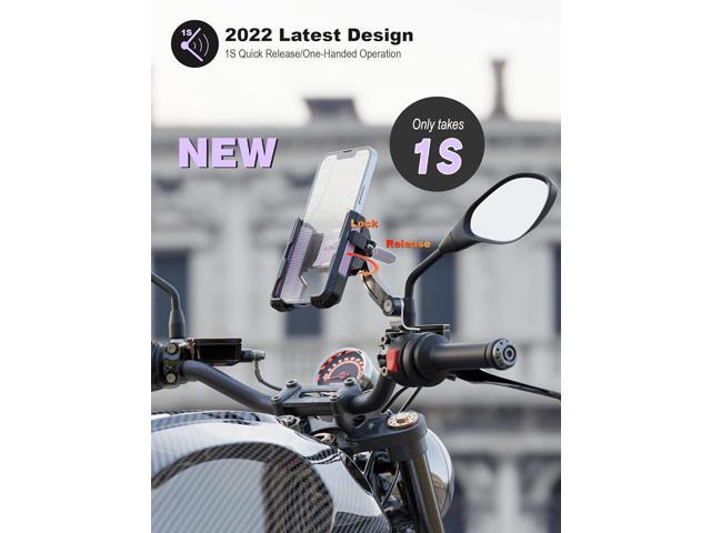Motorcycle Phone Holder Handlebar Mount Motorbike Phone Holder Rearview Mirror2 Connection Methods+1S Quick Disassembly with 360 Rotate for 4.0-7.0...