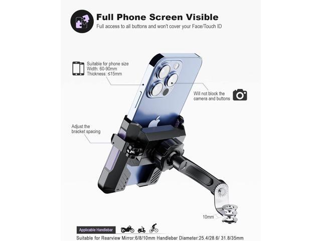 Motorcycle Phone Holder Handlebar Mount Motorbike Phone Holder Rearview Mirror2 Connection Methods+1S Quick Disassembly with 360 Rotate for 4.0-7.0...