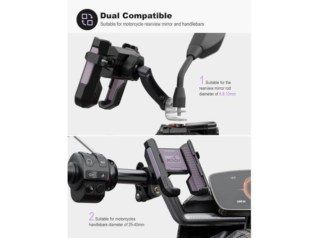 Motorcycle Phone Holder Handlebar Mount Motorbike Phone Holder Rearview Mirror2 Connection Methods+1S Quick Disassembly with 360 Rotate for 4.0-7.0...