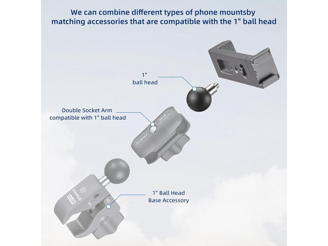 FANAUE Aluminum Phone Holder with 1' Ball Head Adapter Compatible with RAM mounts B Size Double Socket arm (CPC-08)