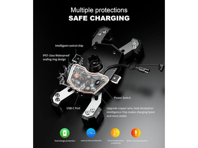 KEWIG Motorcycle Phone Mount with Qi 15W Wireless Charger & USB C 20W Fast Charging Port, One-Push Automatically Lock & Quick Release Waterproof...