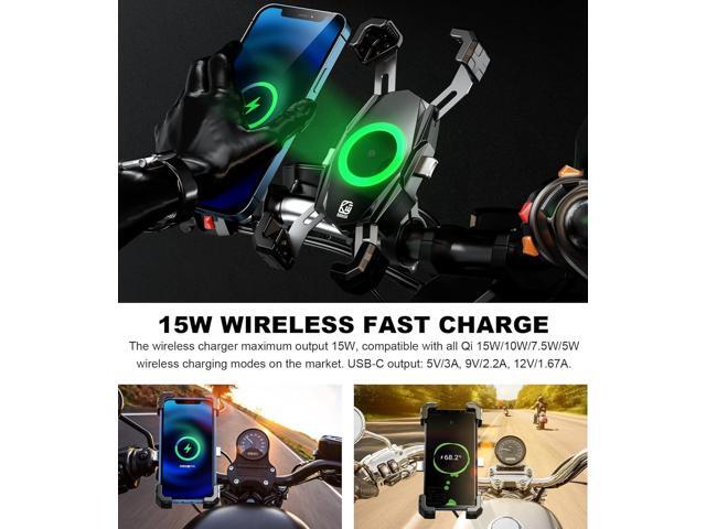 KEWIG Motorcycle Phone Mount with Qi 15W Wireless Charger & USB C 20W Fast Charging Port, One-Push Automatically Lock & Quick Release Waterproof...