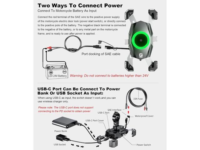 KEWIG Motorcycle Phone Mount with Qi 15W Wireless Charger & USB C 20W Fast Charging Port, One-Push Automatically Lock & Quick Release Waterproof...