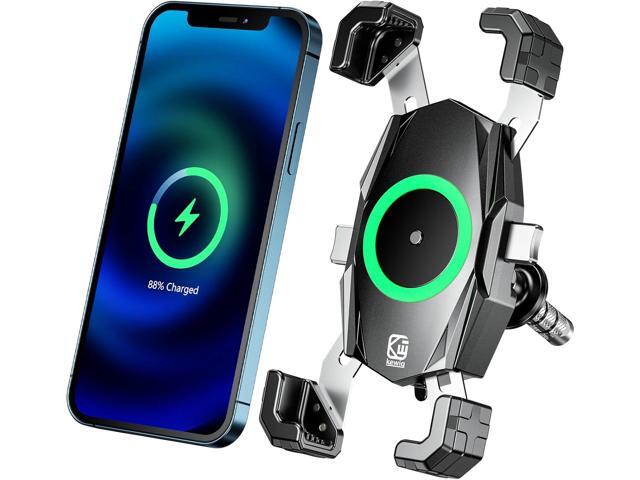 Kewig Motorcycle Fork Stem Phone Mount with Qi 15W Wireless Charger & USB C 20W Fast Charging Port, One-Push Automatically Lock & Quick Release...