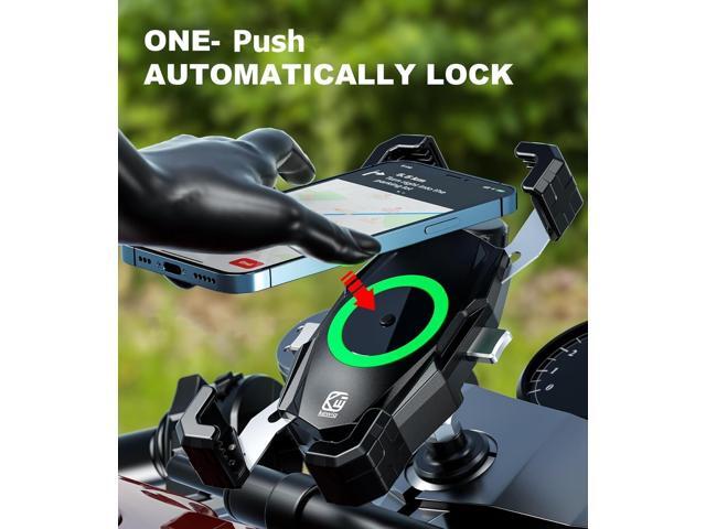 Kewig Motorcycle Fork Stem Phone Mount with Qi 15W Wireless Charger & USB C 20W Fast Charging Port, One-Push Automatically Lock & Quick Release...