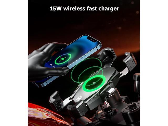 Kewig Motorcycle Fork Stem Phone Mount with Qi 15W Wireless Charger & USB C 20W Fast Charging Port, One-Push Automatically Lock & Quick Release...