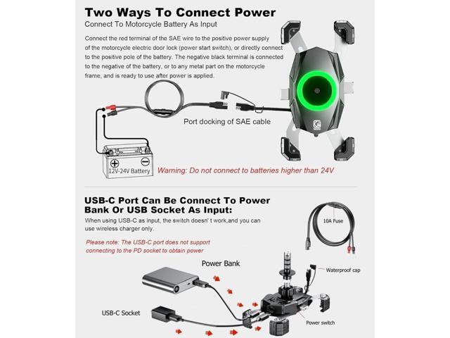 Kewig Motorcycle Fork Stem Phone Mount with Qi 15W Wireless Charger & USB C 20W Fast Charging Port, One-Push Automatically Lock & Quick Release...