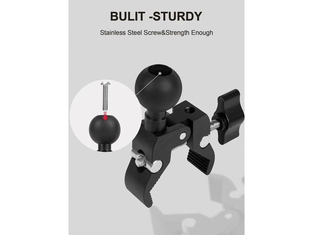Aluminium Alloy Handlebar Mount Clamp Base with 1' Ball for Rails 0.5' to 2' in Diameter, Versatile Claw Compatible with RAM mounts B Size Double...