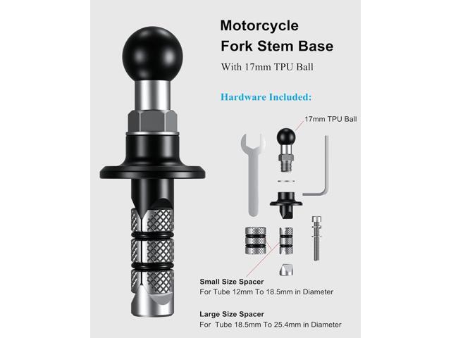 BRCOVAN Metal Motorcycle Fork Stem Mount Base with 17mm TPU Ball for Stems 12mm to 25.4mm in Diameter, Compatible Motorcycle Bike Phone Mount...