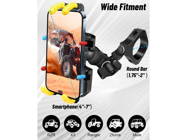 UTV Phone Mount - 360 Adjustable Heavy Duty Phone Holder 8 Claws Fits 1.75 to 2 Inch Round Tube Fits RZR Maverick X3 Ranger Pioneer Talon Teryx...