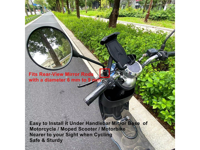 Motorcycle Phone Mount, Universal Cell Phone Rearview Mirror Holder Bracket Stand for Motorcycle Bike, Moped Scooter, Motorbike, Clamp Fits 4.7' to...