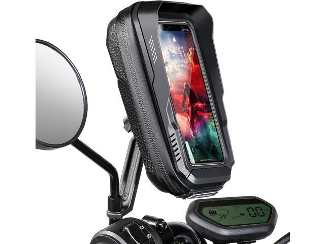 BKNOOU Motorcycle Phone Holder Waterproof Motorcycle Cell Phone Mount 360°Rotation Anti-Shake Upgrade Sun Visor Rain Cover Rearview Mirror Phone...