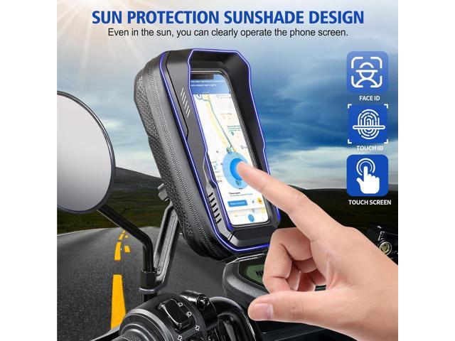 BKNOOU Motorcycle Phone Holder Waterproof Motorcycle Cell Phone Mount 360°Rotation Anti-Shake Upgrade Sun Visor Rain Cover Rearview Mirror Phone...