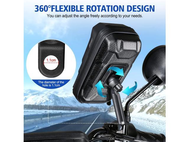 BKNOOU Motorcycle Phone Holder Waterproof Motorcycle Cell Phone Mount 360°Rotation Anti-Shake Upgrade Sun Visor Rain Cover Rearview Mirror Phone...