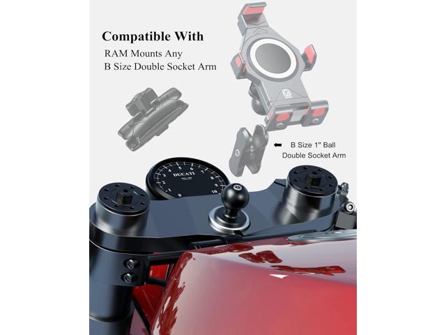 BRCOVAN Metal Motorcycle Fork Stem Mount Base with 1'' TPU Ball for Stem Holes 12mm to 25.4mm in Diameter, Compatible with RAM Mounts B Size 1 Inch...