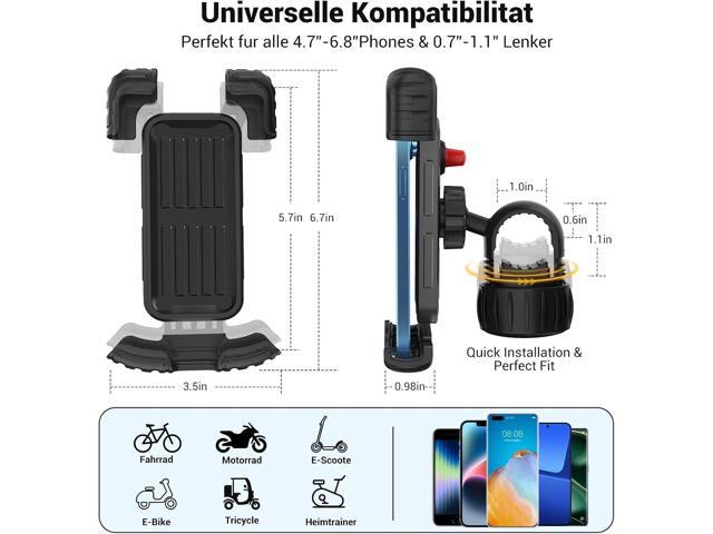 Bicycle Cell Phone Holder, 360 Degree Adjustable, Quick Mount, Bicycle Handlebar Cell Phone Holder for iPhone 16 15 14 Pro Max / 13/12, 4.7-7'...