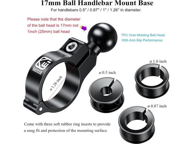 BRCOVAN Aluminum Alloy Handlebar Clamp Mount Base with 17mm TPU Ball for Round Rails Diameter 0.5'' 0.87'' 1'' 1.26''