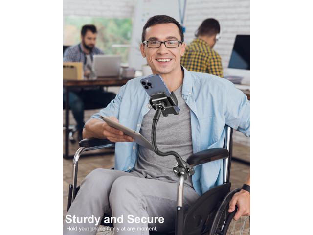 Gooseneck Phone Holder for Wheelchair, Stroller, Golf Cart, Boat, Mic Stand, Indoor Cycling Bike, Gym Bicycle Handlebar Clamp, Compatible with...