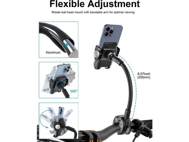 Gooseneck Phone Holder for Wheelchair, Stroller, Golf Cart, Boat, Mic Stand, Indoor Cycling Bike, Gym Bicycle Handlebar Clamp, Compatible with...