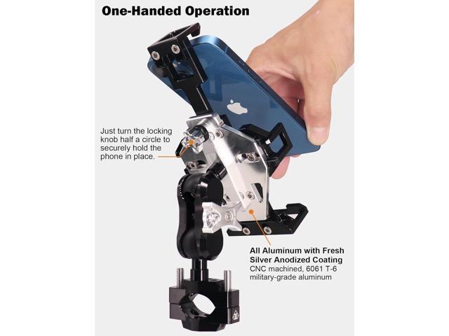 Rock Solid Metal Motorcycle Phone Mount, Aluminum Motorcycle Cell Phone Holder, Sturdy and Anti-Theft, Suitable for Motorcycle Handlebars and...