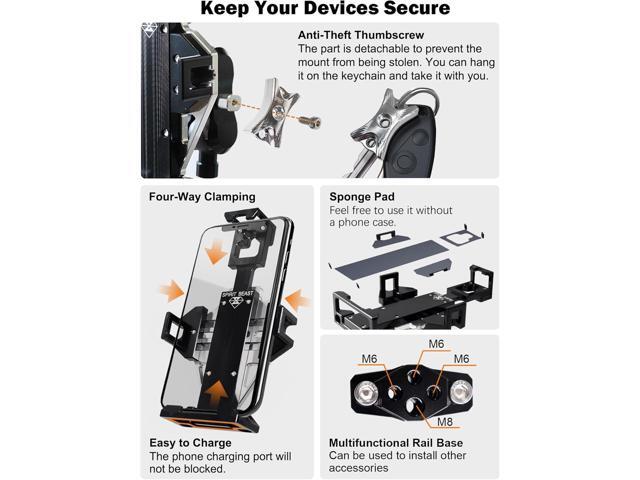Rock Solid Metal Motorcycle Phone Mount, Aluminum Motorcycle Cell Phone Holder, Sturdy and Anti-Theft, Suitable for Motorcycle Handlebars and...