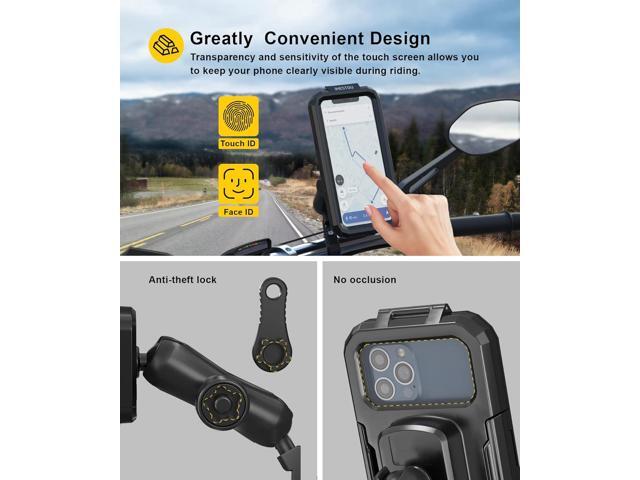 iMESTOU Waterproof Rearview Mirror Phone Mount, Motorcycle 1' Ball Phone Holder with Anti-Theft Double Socket Arm &Aluminum Ball Base 360° Rotation...