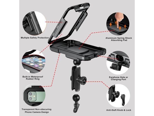 iMESTOU Waterproof Rearview Mirror Phone Mount, Motorcycle 1' Ball Phone Holder with Anti-Theft Double Socket Arm &Aluminum Ball Base 360° Rotation...
