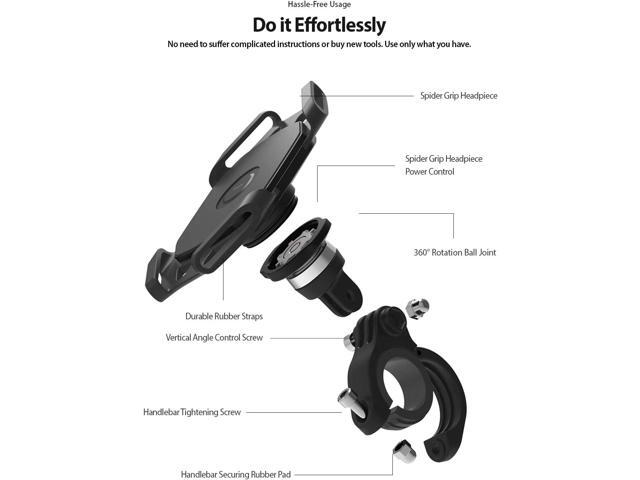 Ringke Spider Grip Mount Holder, Bike Mount Phone Holder Universal Smartphones Handler Clamp 360° Rotation Bicycle Cradle Accessories