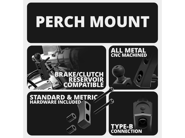 Tackform Chrome Motorcycle Perch/Brake/Clutch Reservoir Phone Mount - 20MAXX Spring Cradle 3.5 Long Reach Arm Billet Aluminum Compatible with...