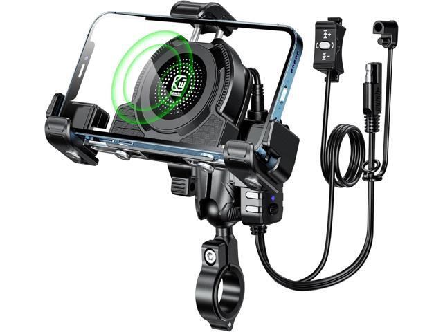 Kewig Motorcycle Phone Mount with Qi 15W Wireless Charger & USB C 36W Fast Charging Port, No Block Camera, Anti-Theft Phone Holder Handblebar with...