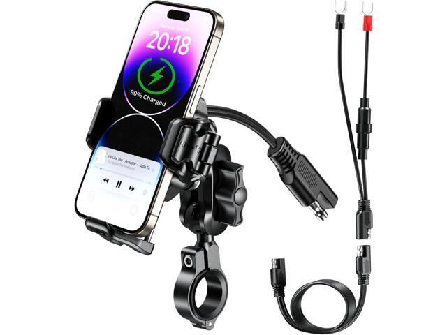 BRCOVAN Motorcycle Phone Mount Handlebar Holder with Qi 15W Wireless Charger & 36W PD/USB C Fast Charging Port, Anti-Theft, with Vibration...