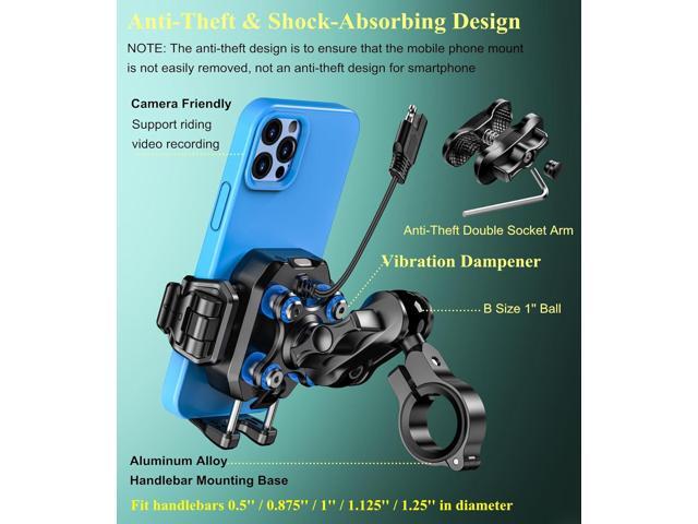 BRCOVAN Motorcycle Phone Mount Handlebar Holder with Qi 15W Wireless Charger & 36W PD/USB C Fast Charging Port, Anti-Theft, with Vibration...