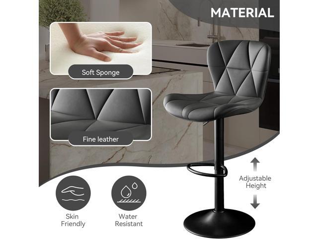 Bar Stools,Adjustable Swivel Barstools, Faux Leather Bar Chairs,Upholstered Counter Height with High Backrest for Kitchen Island, Black