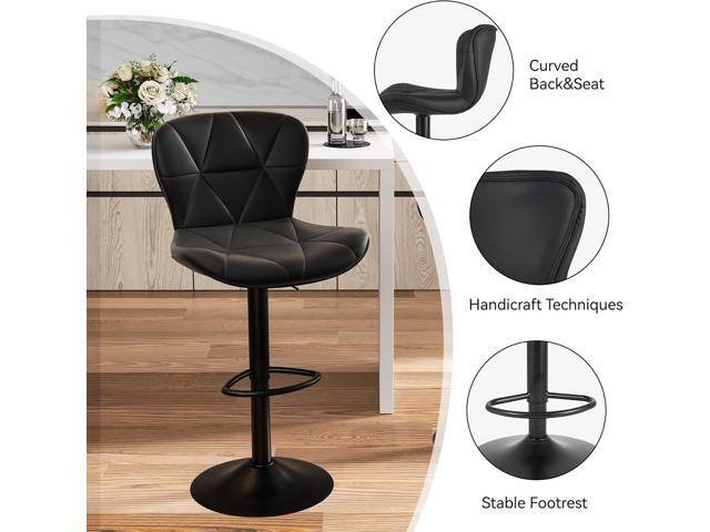 Modern Bar Stools Set of 2, Adjustable Faux Leather Upholstered Swivel Bar Stools, Counter Height Bar Chairs with Back for Kitchen Island, Black