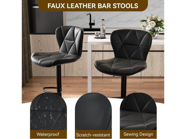 Modern Bar Stools Set of 2, Adjustable Faux Leather Upholstered Swivel Bar Stools, Counter Height Bar Chairs with Back for Kitchen Island, Black