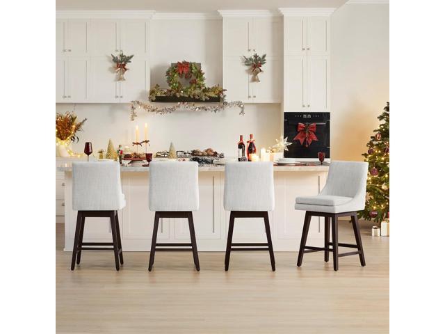 CHITA Bar Height Swivel Barstool with Back Set of 2, FSC Certified Upholstered Bar Stool, 30.7' H Seat Height, Fabric in Ivory