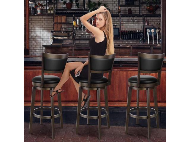 PrimeZone Swivel Bar Stools Set of 2, 26 Inch Counter Height Barstools, Black Faux Leather Bar Stool with High Backrest & Solid Wood Legs &...