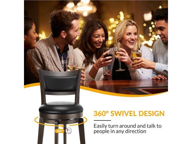 PrimeZone Swivel Bar Stools Set of 2, 26 Inch Counter Height Barstools, Black Faux Leather Bar Stool with High Backrest & Solid Wood Legs &...