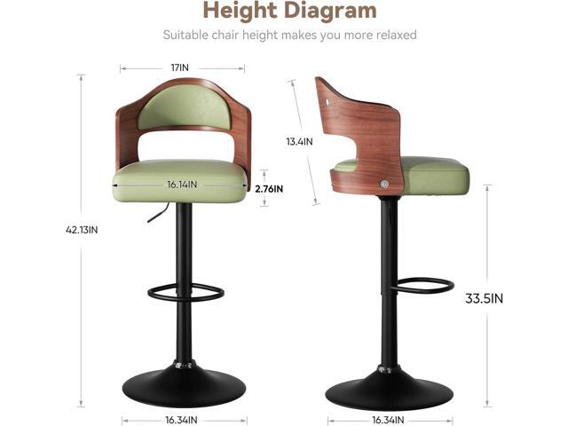 Swivel Bar Stools Set of 2 Seat Adjustable Height 24.5-33.5IN, Wooden Barstools PU Leather Upholstered Bar Chairs with Back & Footrest for Bar...