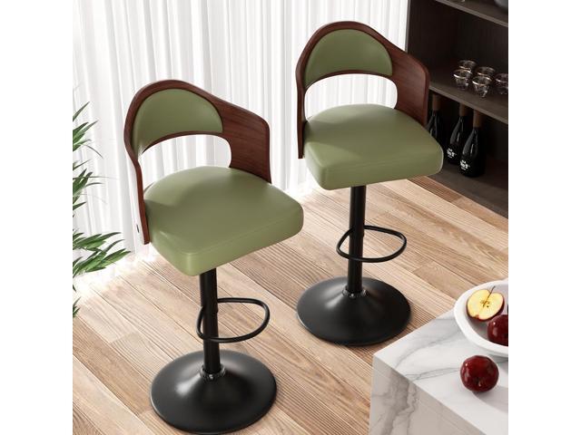 Swivel Bar Stools Set of 2 Seat Adjustable Height 24.5-33.5IN, Wooden Barstools PU Leather Upholstered Bar Chairs with Back & Footrest for Bar...