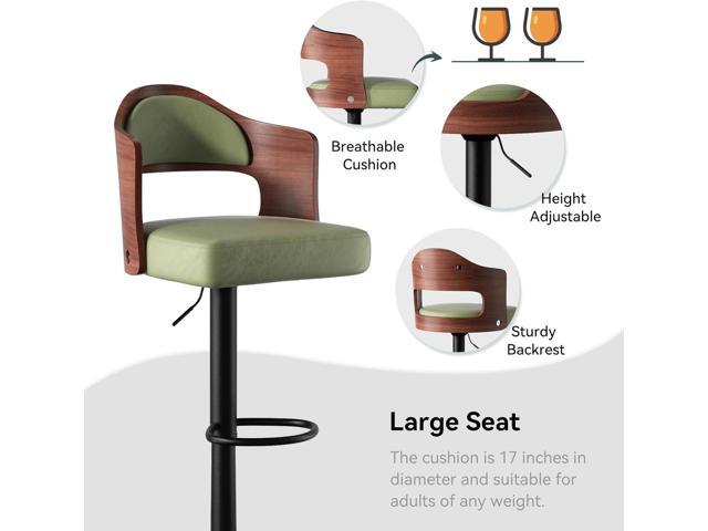 Swivel Bar Stools Set of 2 Seat Adjustable Height 24.5-33.5IN, Wooden Barstools PU Leather Upholstered Bar Chairs with Back & Footrest for Bar...