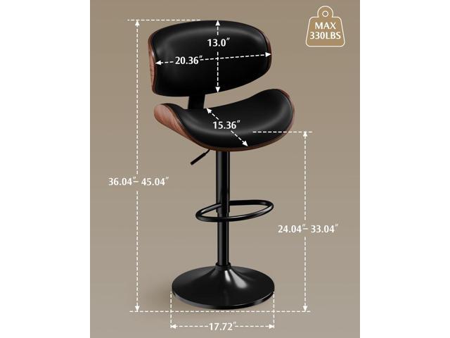 Bar Stools Set of 2, Adjustable Swivel Leather Bar Stools for Kitchen Island, Mid Century Modern Counter Height Bar Chairs Barstools with Back &...