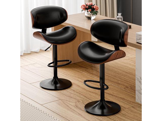 Bar Stools Set of 2, Adjustable Swivel Leather Bar Stools for Kitchen Island, Mid Century Modern Counter Height Bar Chairs Barstools with Back &...