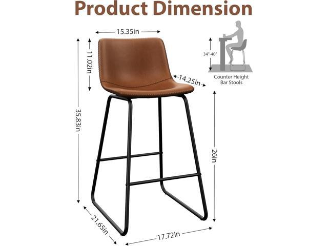 Bar Stools Set of 3, 26 Inches Counter Height Bar Stools with Back, Modern Faux Leather Barstools with Metal Legs and Footrest, Bar Chairs for...