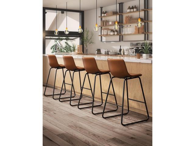 Bar Stools Set of 3, 26 Inches Counter Height Bar Stools with Back, Modern Faux Leather Barstools with Metal Legs and Footrest, Bar Chairs for...
