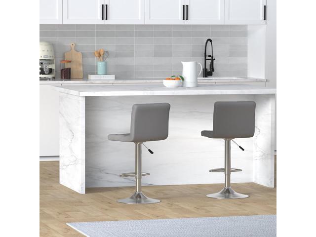 Leopard Bar Stools, Modern PU Leather Adjustable Swivel Bar Stool with Back, Set of 2 (Light Grey)