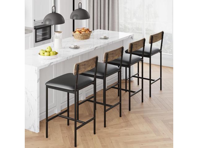 IDEALHOUSE Bar Stools Set of 4, Kitchen Bar Stools with Footrest, 25.5 Inches Upholstered Bar Chairs with Back, 4 Counter Height Barstools for...